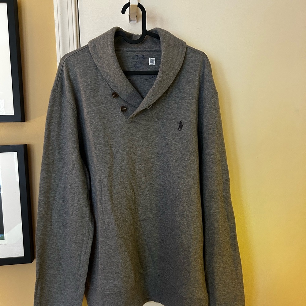 Polo by Ralph Lauren Jersey Shawl-collar pullover- Heather Gray Sweater